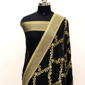 Banarasi Khaddi Georgette Saree Black Color In Jaal Design