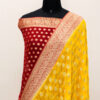Banarasi Khaddi Georgette Saree Red & Yellow Contrast Color Booti Design