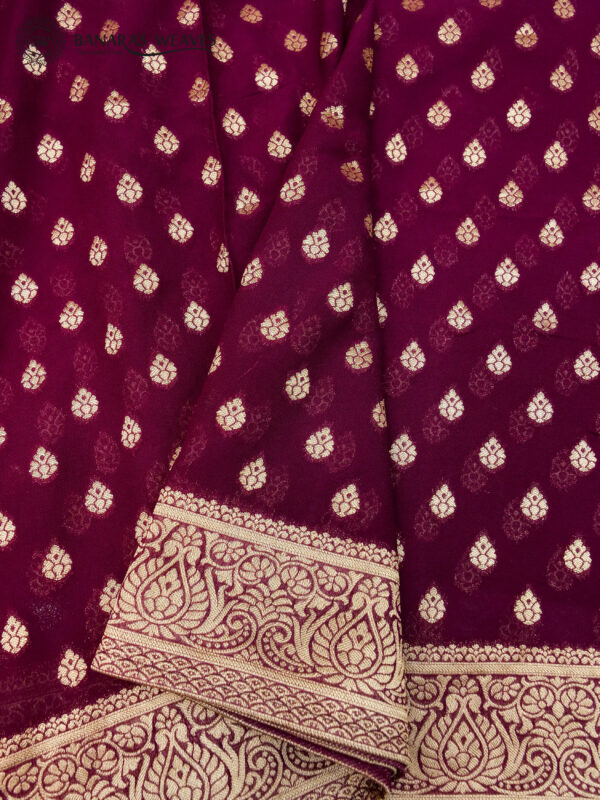 Banarasi Khaddi Georgette Saree Wine Color In Booti Design