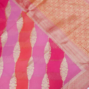 Banarasi Khaddi Georgette Saree Pink Colour In Ada Jaal Design Multi Color
