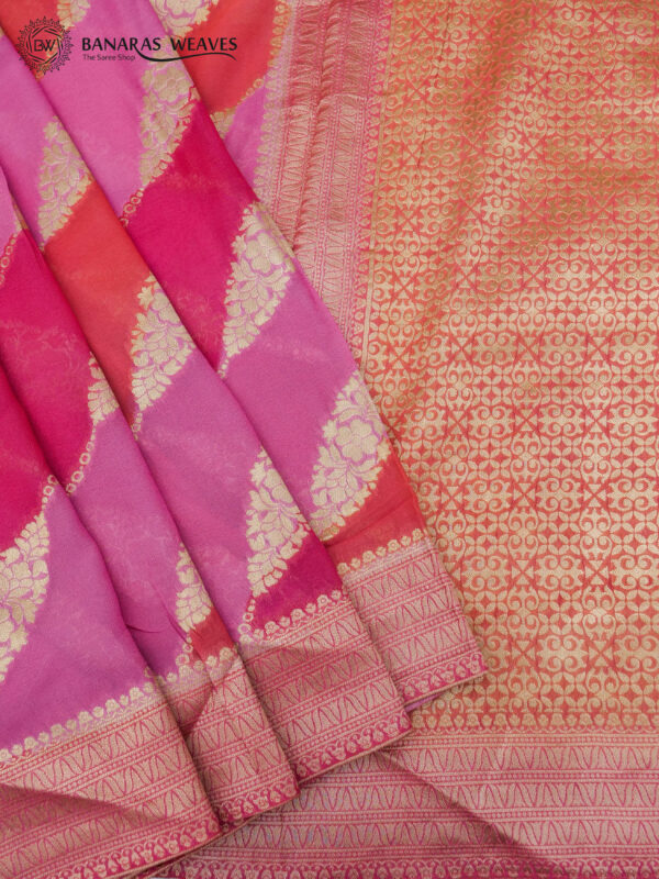 Banarasi Khaddi Georgette Saree Pink Colour In Ada Jaal Design