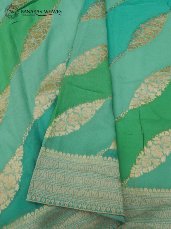 Banarasi Khaddi Georgette Saree Sea Green Color In Ada Jaal Design