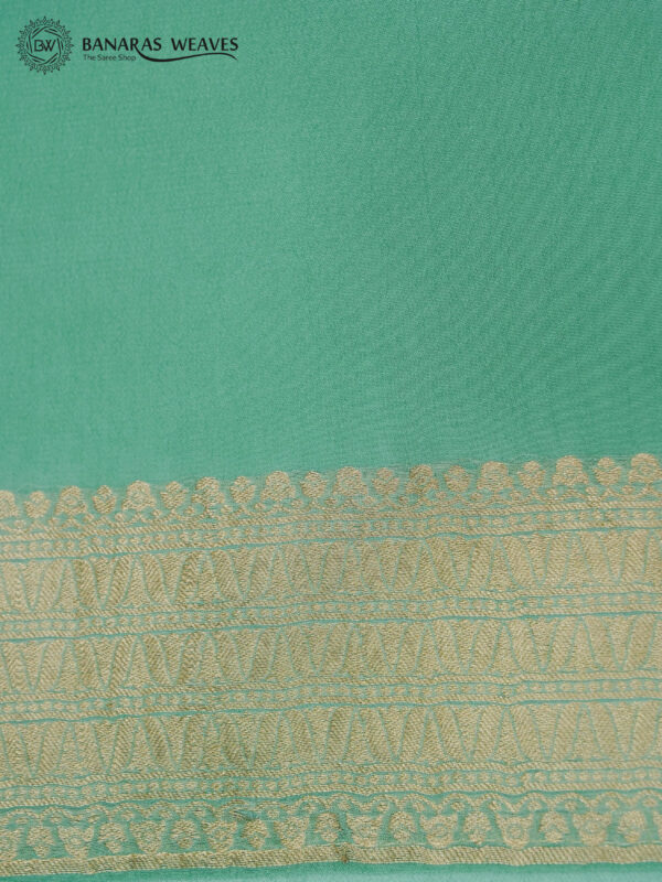 Banarasi Khaddi Georgette Saree Sea Green Color In Ada Jaal Design