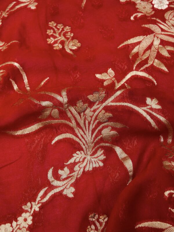 Banarasi Khaddi Georgette Saree Red Color In Jaal Design