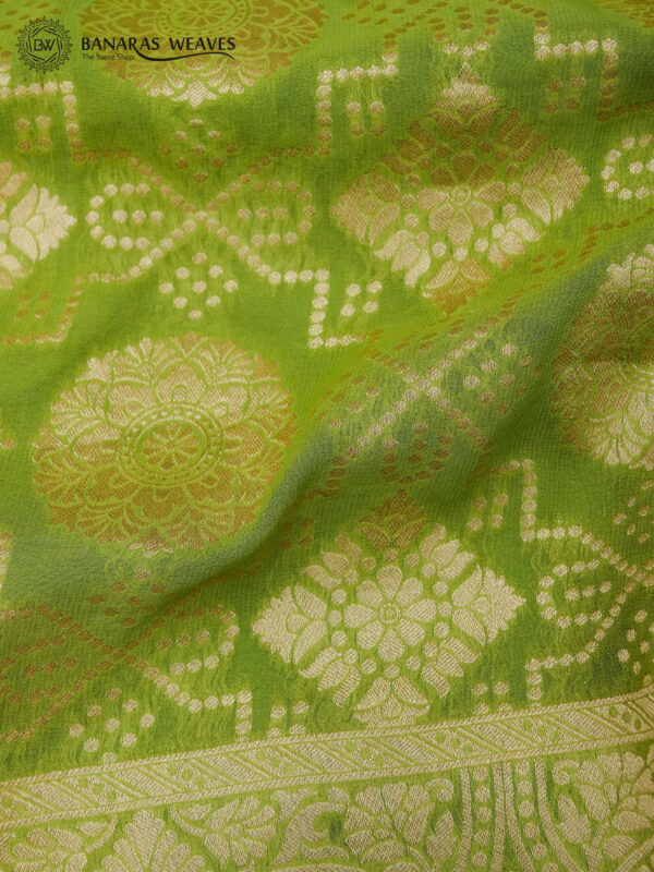 Banarasi Khaddi Georgette Saree Pista Green Color In Jaal Garchola Design