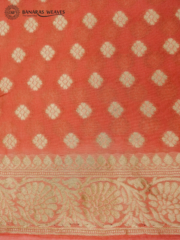 Banarasi Khaddi Georgette Saree Peach Color In Booti Design