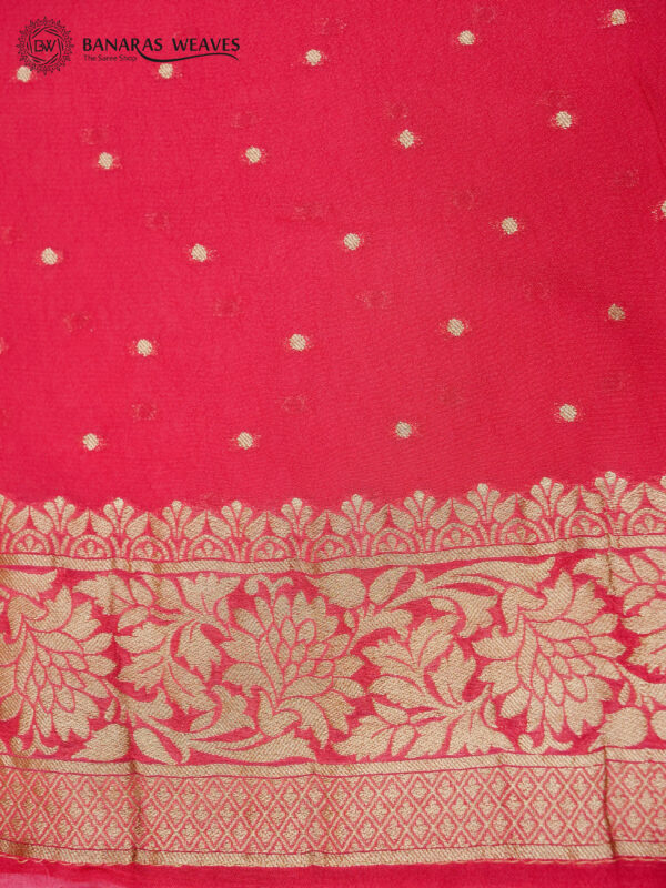 Banarasi Khaddi Georgette Saree Light Red Color In Garchola Jaal Design
