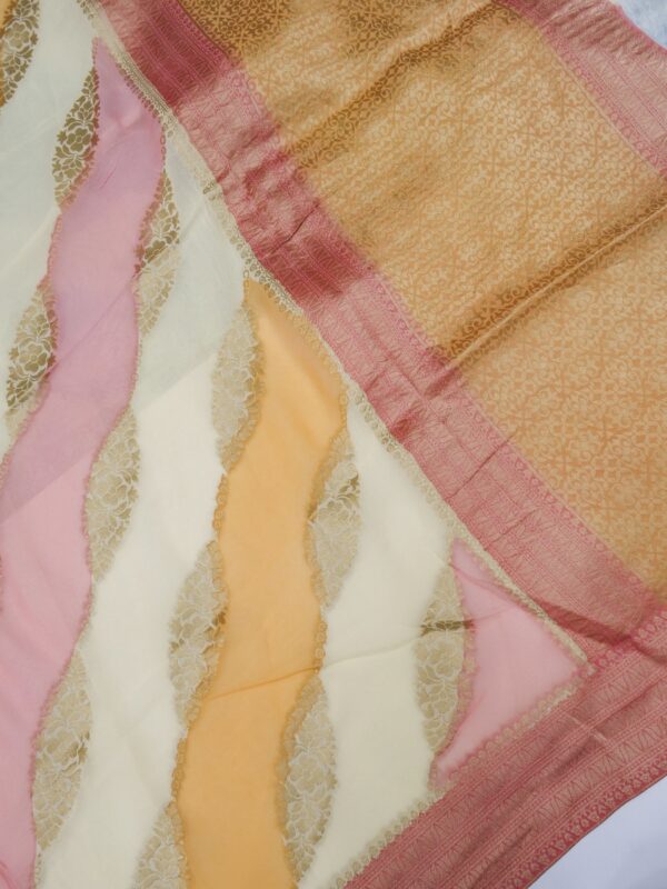 Banarasi Khaddi Georgette Saree Cream Beige Color In Ada Jaal Design