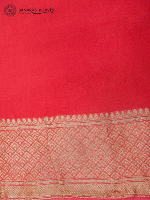 Banarasi Khaddi Georgette Saree Light Red Color In Jaal Design Hand Dyed