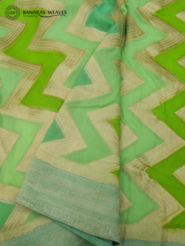 Banarasi Khaddi Georgette Saree Light Green Color In Zigzag Design Multi Color