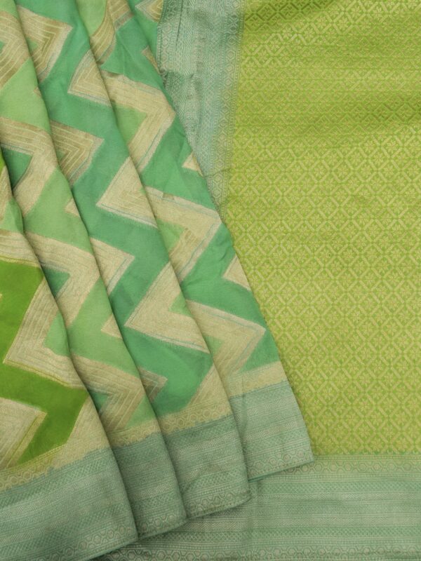 Banarasi Khaddi Georgette Saree Light Green Color In Zigzag Design Multi Color