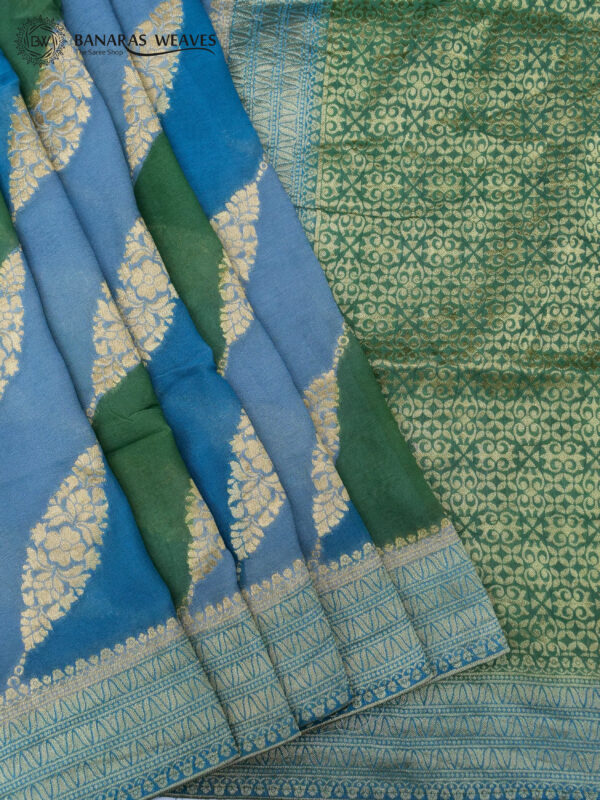 Banarasi Khaddi Georgette Saree Greyish Blue Color In Ada Jaal Design