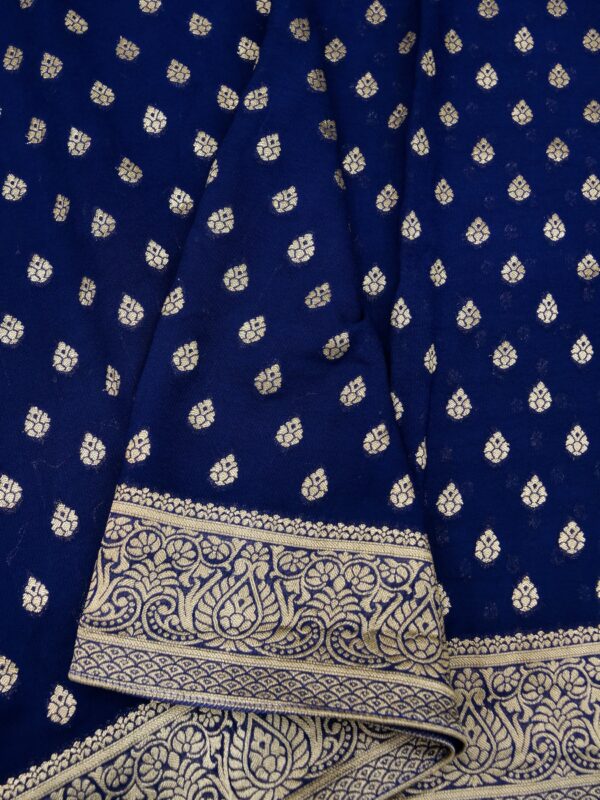 Banarasi Khaddi Georgette Saree Blue Color In Booti Design