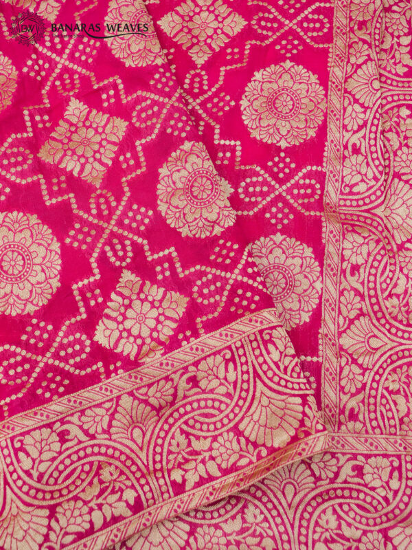 Banarasi Khaddi Georgette Saree Rani Pink Color In Jaal Garchola Design