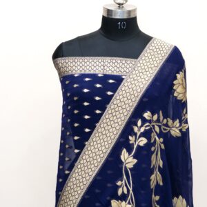 Banarasi Khaddi Georgette Saree Blue Color In Jaal Design