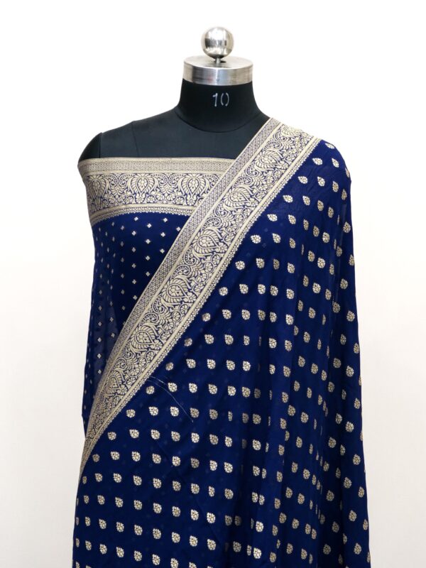 Banarasi Khaddi Georgette Saree Blue Color In Booti Design