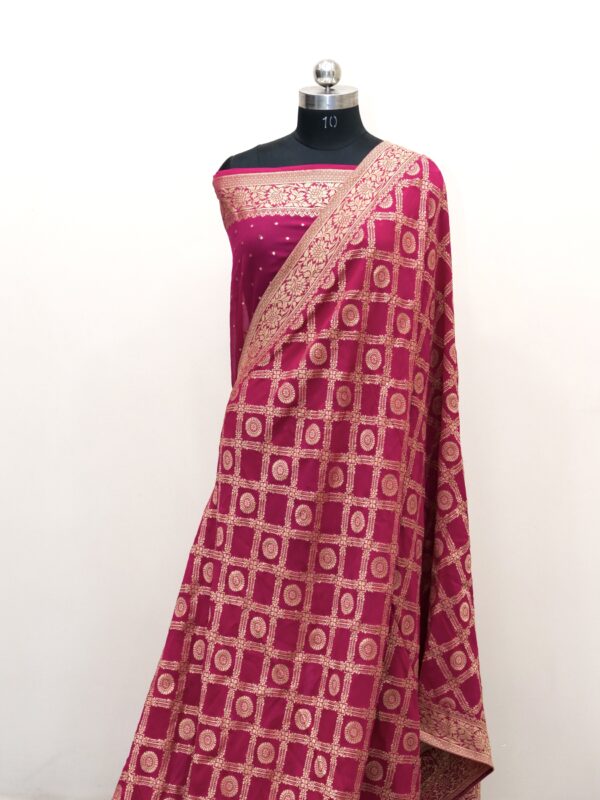 Banarasi Khaddi Georgette Saree Rani Pink Color In Garchola Jaal Design
