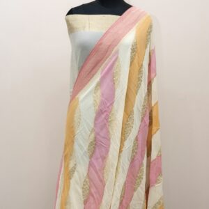 Banarasi Khaddi Georgette Saree Cream Beige Color In Ada Jaal Design Multi Color
