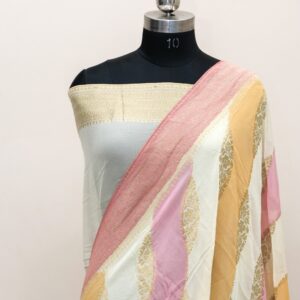 Banarasi Khaddi Georgette Saree Cream Beige Color In Ada Jaal Design Multi Color