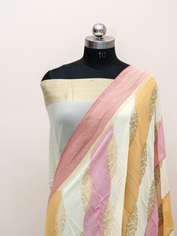 Banarasi Khaddi Georgette Saree Cream Beige Color In Ada Jaal Design
