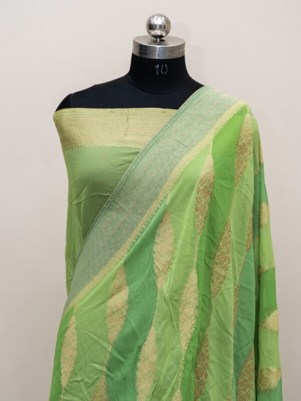 Banarasi Khaddi Georgette Saree Light Green Color In Ada Jaal Design