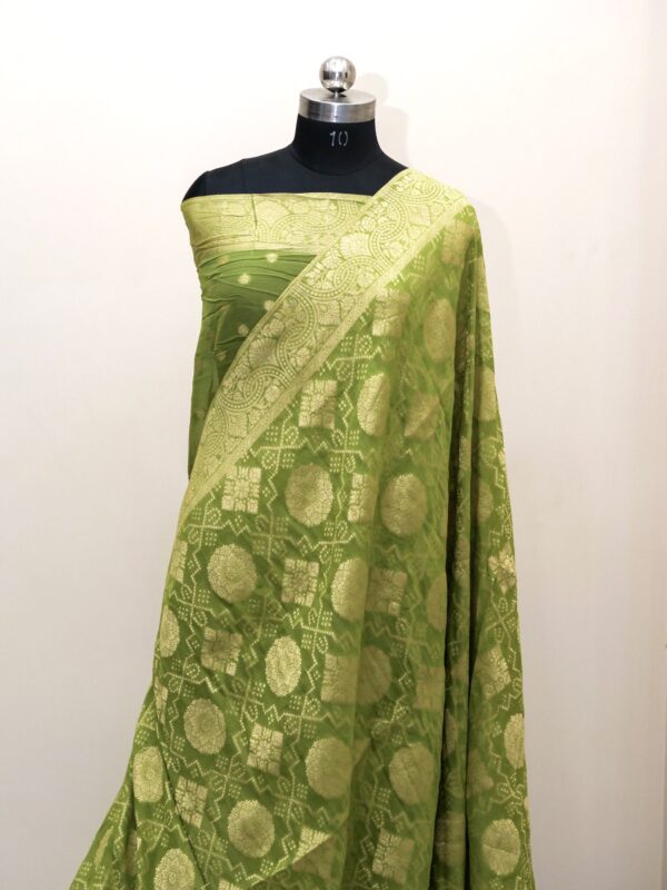 Banarasi Khaddi Georgette Saree Pista Green Color In Jaal Garchola Design