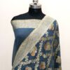 Banarasi Khaddi Georgette Saree Grey Color In Jaal Design Hand Dyed