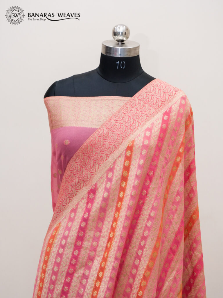 Banarasi Khaddi Georgette Light Pink Color In Ada Booti Design Multi Color
