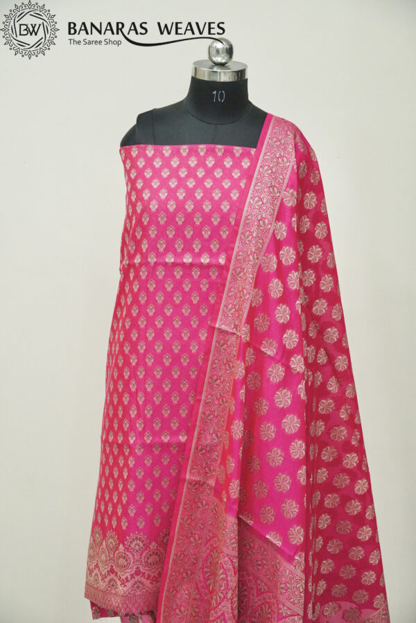 Banarasi Resham Work Cotton Suit Dark Pink Color Boota Design