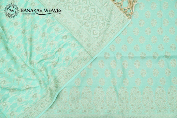Banarasi Resham Work Cotton Suit Sea Green Color Boota Design