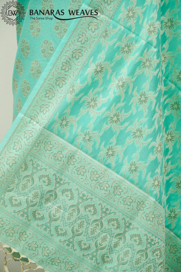 Banarasi Resham Work Cotton Suit Sea Green Color Boota Design