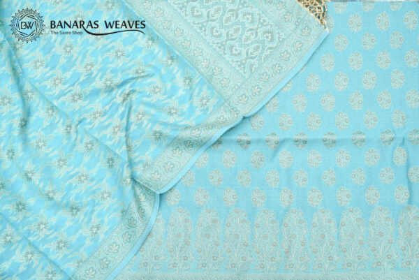 Banarasi Resham Work Cotton Suit Sky Blue Color Boota Design