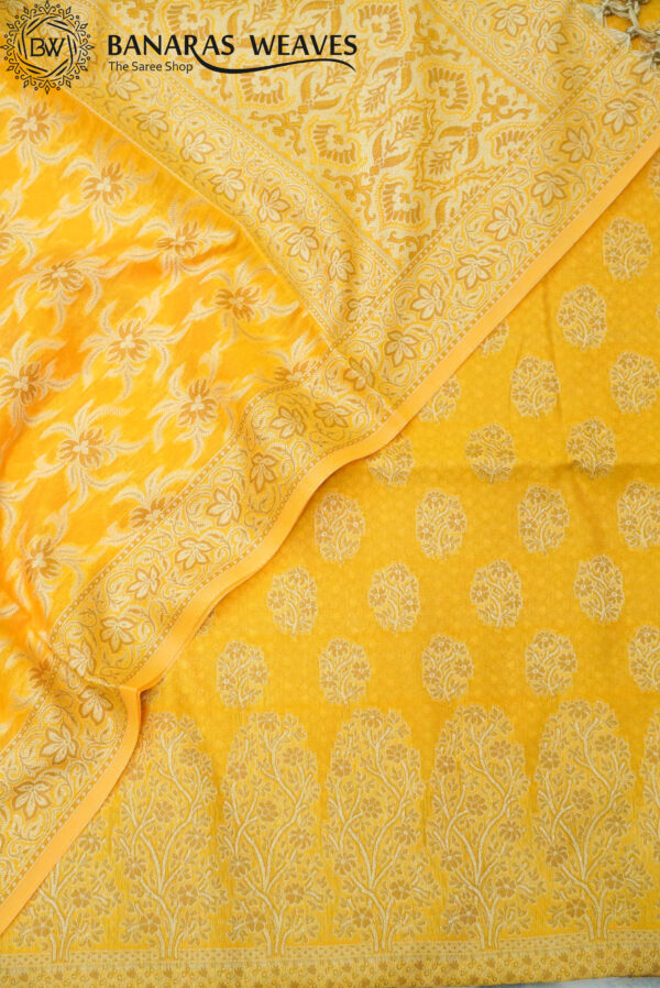 Banarasi Resham Work Cotton Suit Yellow Color Booti Design