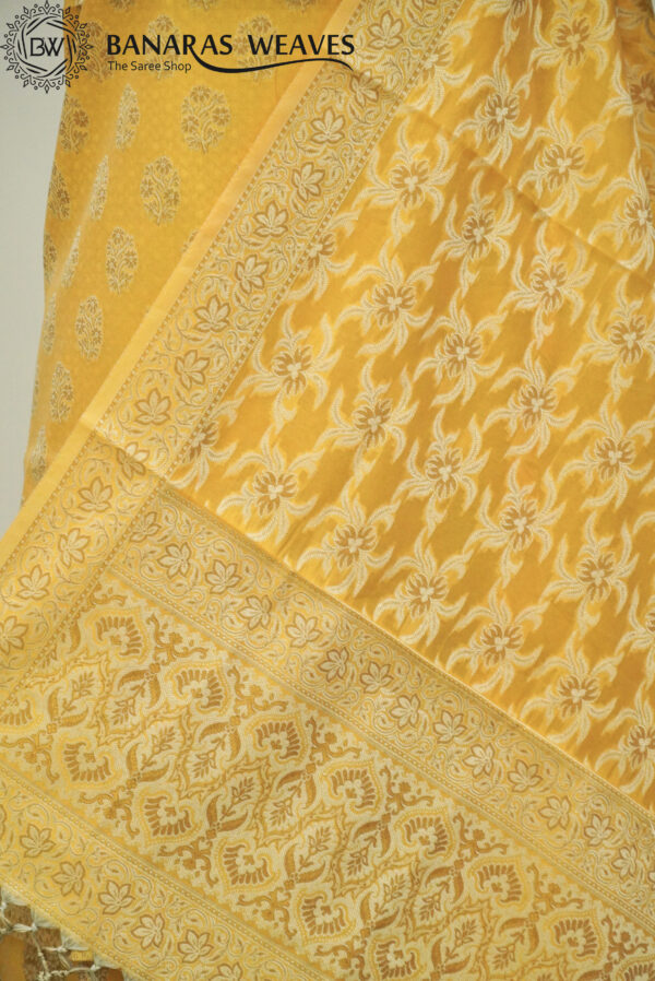 Banarasi Resham Work Cotton Suit Yellow Color Booti Design