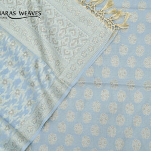 Banarasi Resham Work Cotton Suit Greyish Blue Color Boota Design
