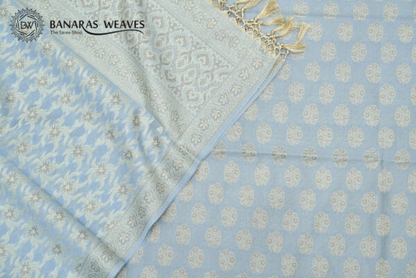 Banarasi Resham Work Cotton Suit Greyish Blue Color Boota Design