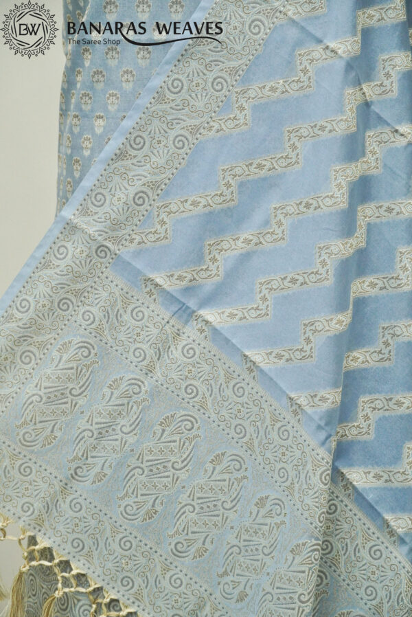 Banarasi Resham Work Cotton Suit Greyish Blue Color Booti Design