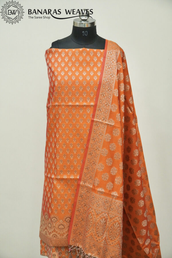 Banarasi Resham Work Cotton Suit Orange Color Booti Design