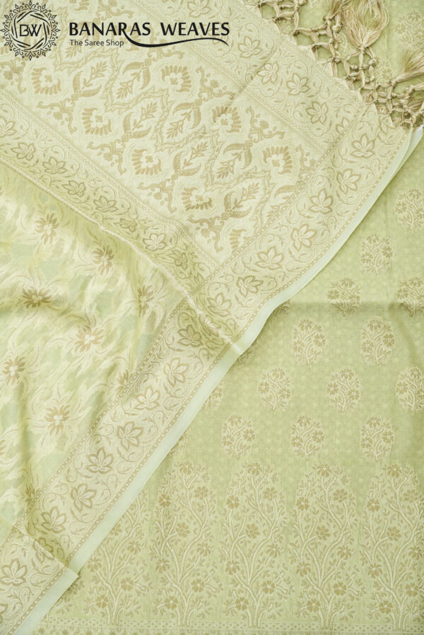 Banarasi Resham Work Cotton Suit Pista Green Color Boota Design