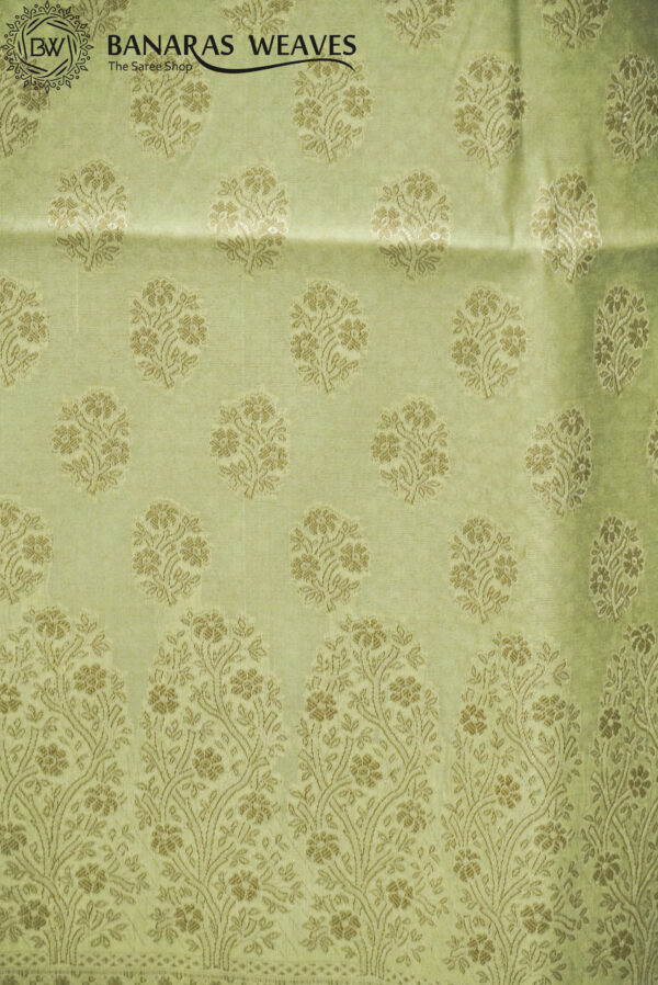 Banarasi Resham Work Cotton Suit Pista Green Color Boota Design