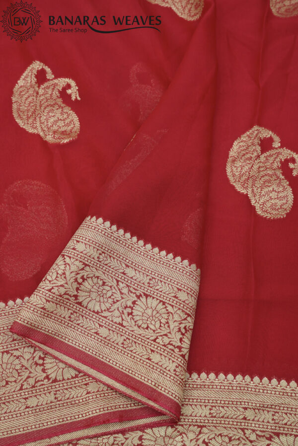 Banarasi Organza Saree Dark Pink Color Boota Paisley Design