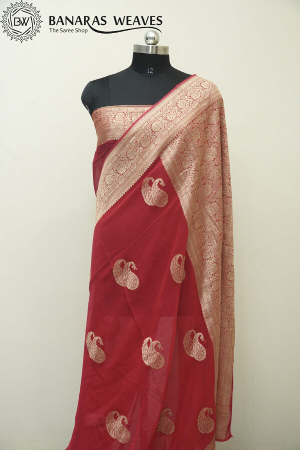 Banarasi Organza Saree Dark Pink Color Boota Paisley Design