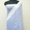 Pure Handloom Banarasi Kadhwa Khaddi Chiffon Silver Zari Saree German Blue Color Booti Design