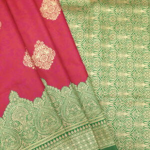 Banarasi Katan Silk Saree Boota Design Pink And Green Contrast Color