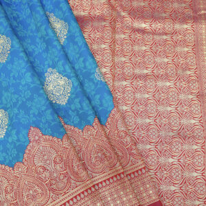 Banarasi Katan Silk Saree Boota Design Blue And Pink Contrast Color