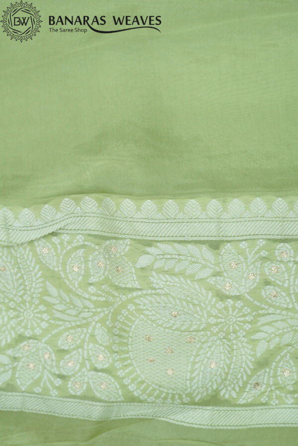 Banarasi Organza Saree Light Green Color Resham Embroidery Work
