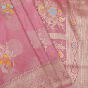 Banarasi Katan Silk Saree Pink Color Meenakari Work Jaal Design