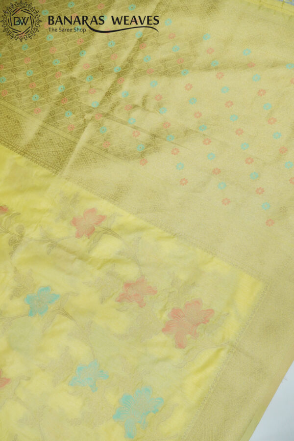 Banarasi Katan Silk Saree Light Yellow Color Meenakari Work