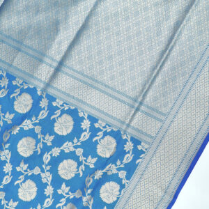 Banarasi Katan Silk Saree Blue Color Jaal Design