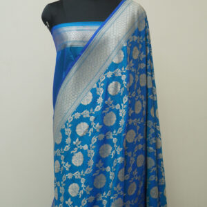 Banarasi Katan Silk Saree Blue Color Jaal Design